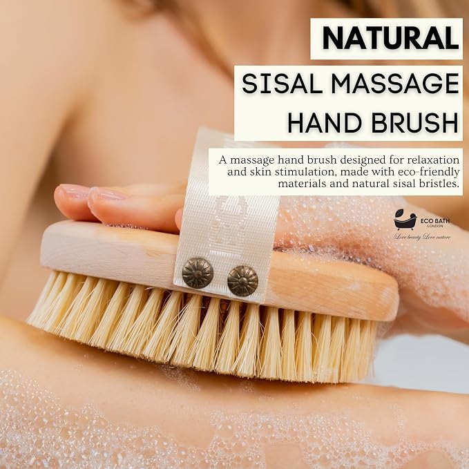 Eco Bath London Natural Sisal Massage Hand Brush - Dry Brushing Body Brush for Exfoliation and Improved Circulation, Natural Bristle Body Scrubber