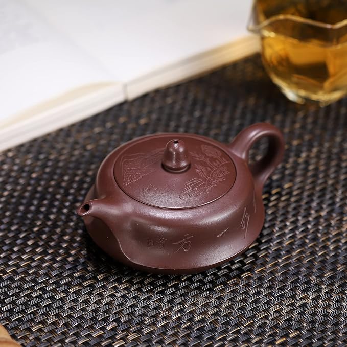 Zisha Teapot, Chinese Yixing Clay Handmade Teapot 6.4 Oz, Infuse Brew Kung Fu Loose Leaf Tea Maker -Quhu,Purple Clay
