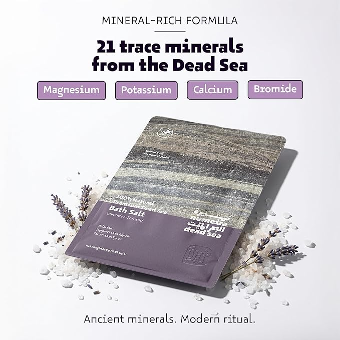Dead Sea Salts for Soaking - Relaxing Salt Bath Soak for Body Rejuvenation - Natural Mineral Salts - Coarse Dead Sea Salt Bath Salts for Women & Men w/Lavender Infused Essential Oil (8.82 oz)