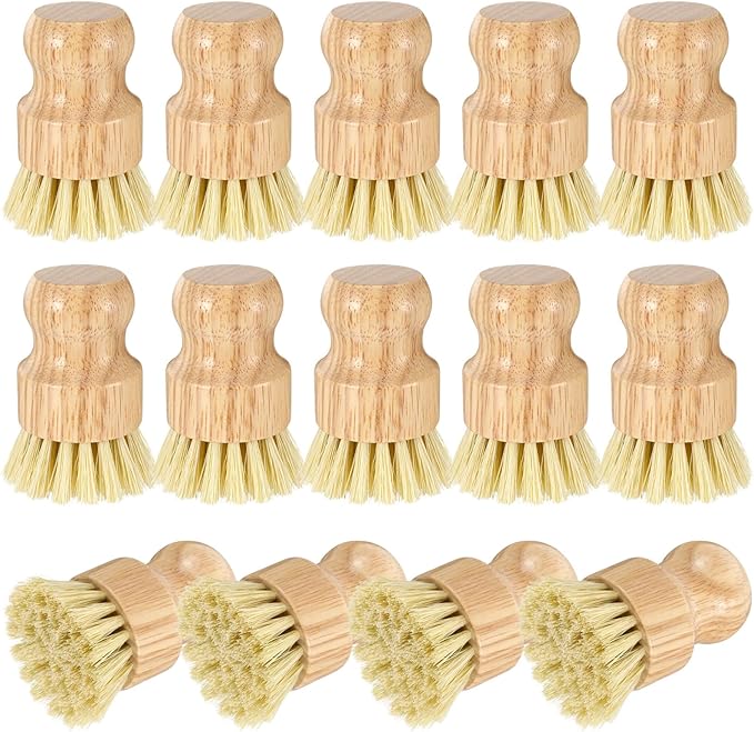 14 Pack Bamboo Dish Brush Set Natural Sisal Scrub Brushes for Pots Pans Sinks Vegetables, Wooden Dishwashing Scrubber Brush Kitchen Cleaning Tool