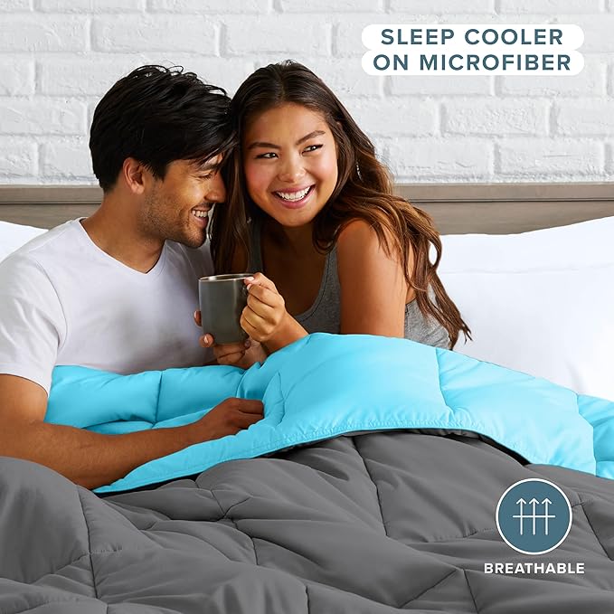 Bare Home Queen Comforter - Reversible Colors - Goose Down Alternative - Ultra-Soft - Premium 1800 Series - All Season Warmth - Bedding Comforter (Queen, Grey/Aqua)