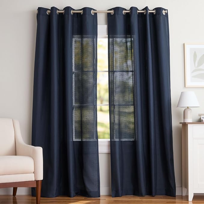 Exclusive Home Loha Linen Grommet Top Curtain Panel Pair, 54"x84", Peacoat Blue