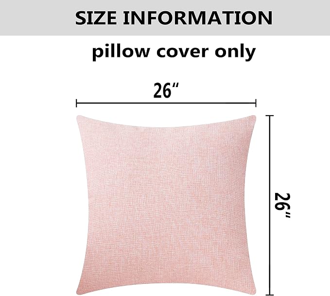 Home Brilliant Set of 2 Pillow Covers 26x26 Decorative Linen Large Square Throw Pillow Covers Soft Euro Shams for Bed, Baby Pink, 26 x 26 inches(66cm)
