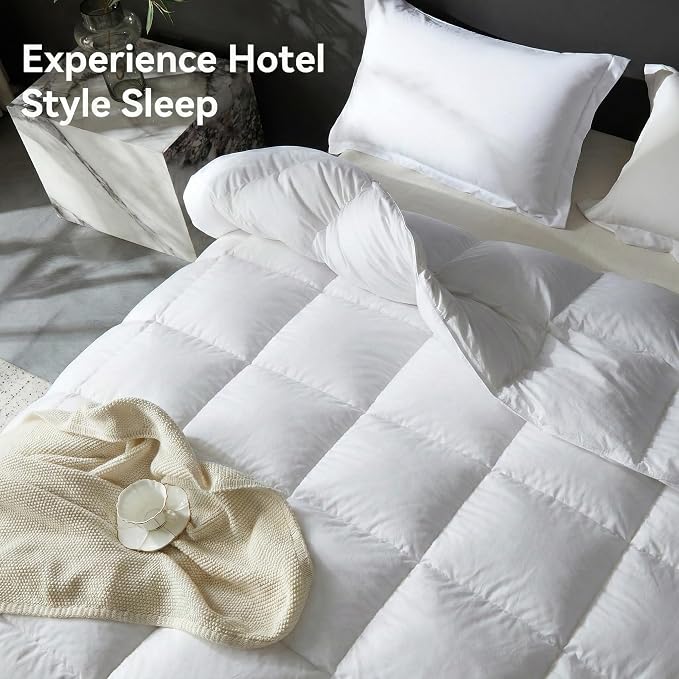 L LOVSOUL Goose Feather Down Fiber Comforter Twin Size, 100% Organic Cotton Fabric Duvet Insert,1200TC,750+Fill Power, Hotel Collection, Light Weight White Bedding Comforters with 8 Tabs