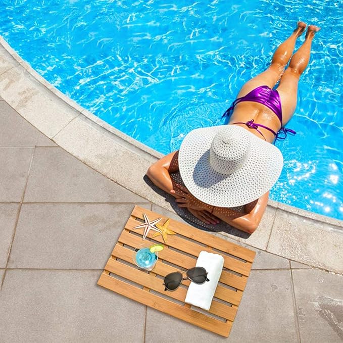 Natural Wooden Shower Mat,Bamboo Bath Mat,Duckboard Bath Mat,Wooden Bath Mats for Bathroom Non Slip Floor Mat Waterproof Bamboo Shower Mat for Indoor Or Outdoor,30x50cm/12x20in