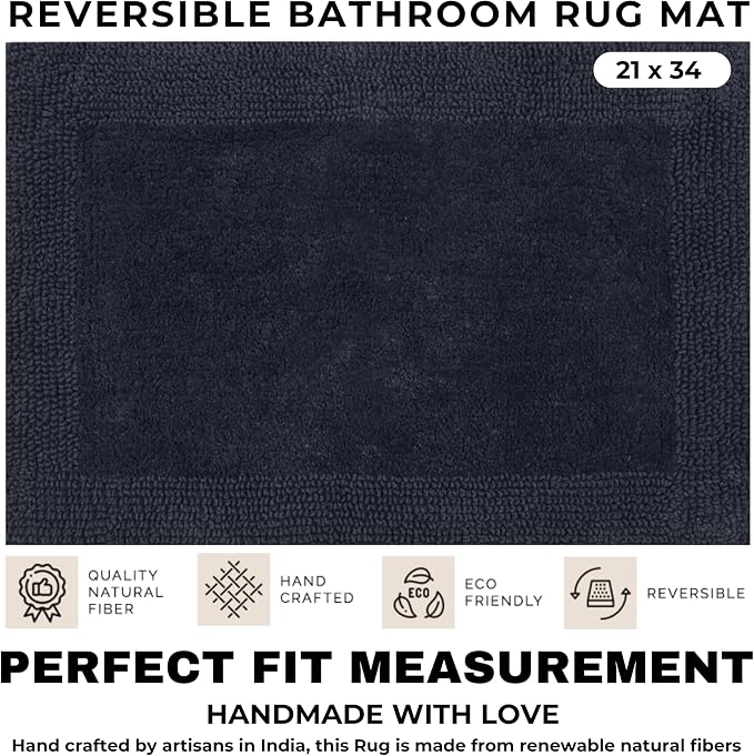 Bedding Craft 100% Cotton Bath Mat - Soft Hotel-Style Rectangular Bathroom Floor Rug - Plush, Water Absorbent Cloth Bathmat for Outside Bathtub/Shower, Machine Washable Cotton Bath Rug 21x34 Dk Grey