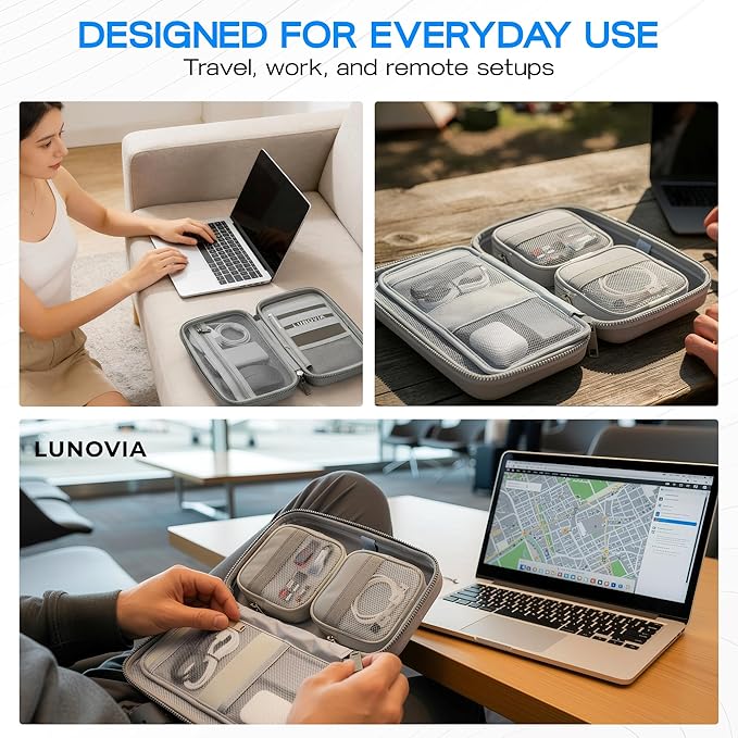 Mid-Size Tech Organizer with Removable Pouches – Hard Shell Travel Case for Cables, Chargers & Accessories | Electronics Organizer for Travel
