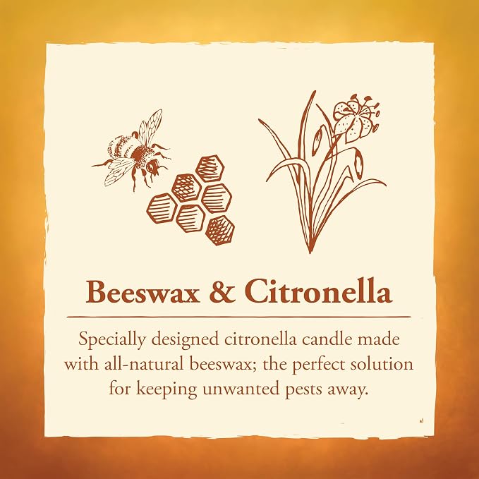 Candle by the Hour 80-Hour Citronella Candle, Glass Cylinder, Eco-friendly Natural Beeswax with Cotton Wick
