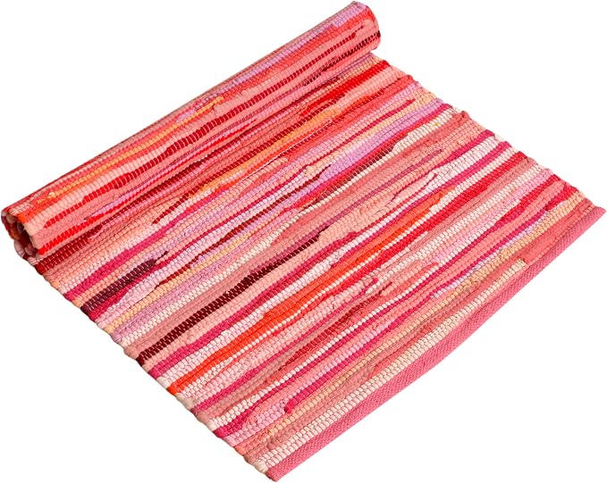 Handmade Cotton Chindi Rug Rectangular Area Rag Washable Recycled Rugs for Home Décor, Living Room and Bedroom (Pink, 2X3 Feet)