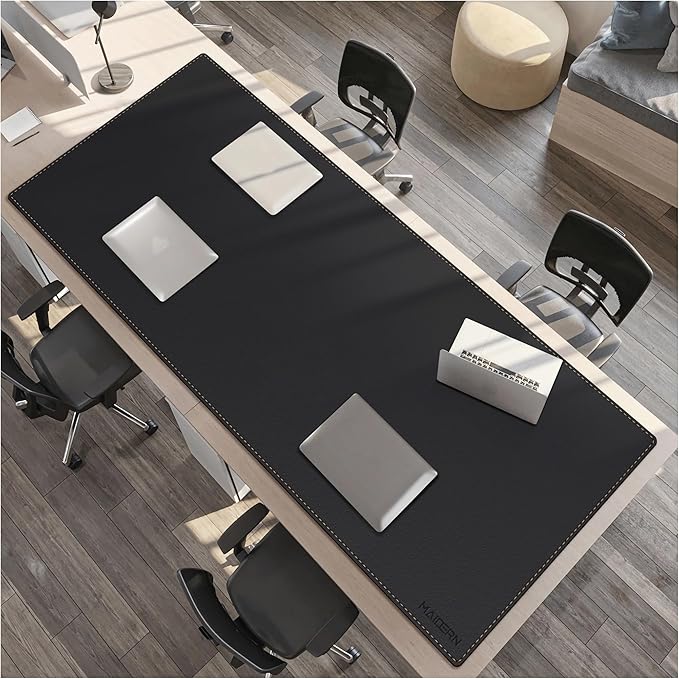 MAIDERN Leather Desk Mat, (5XL) 78.7” x 31.5” Reversible Office Desk Pad Mat, Cork & Leather Large Mouse pad for Desk, Waterproof Computer Desk Mat for Gaming Home Office (Black)