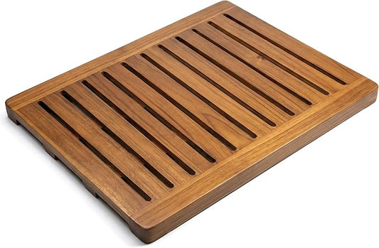 Acacia Wood Shower Mat 24x18 Inches by Demigo, Luxury Bath Mat Non Slip for Bathroom Bathtub Shower Spa Garden Home, Wooden Floor Mat Square Large for Outdoor and Indoor