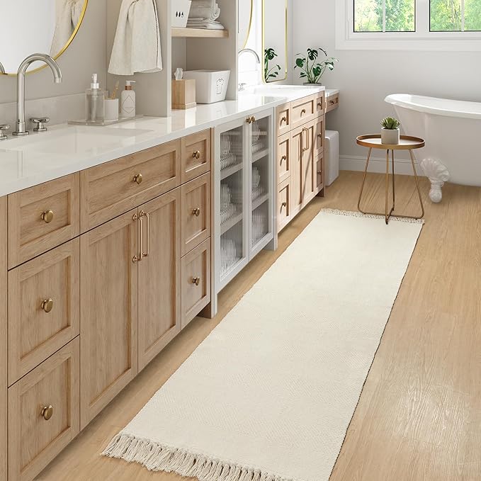 Collive Long Hallway Runner Rug 2.6' x 7', Washable Runners Indoor Entryway Rug, White/Beige Braided Woven Kitchen Carpet Low Profile Front Door Mats for Laundry Room Bedroom Doorway