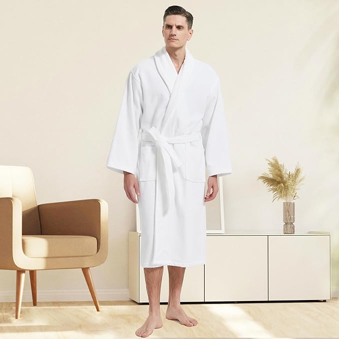 Men's Robe,Pure Cotton Robe for Men,Absorbent Bathrobe,Luxurious Terry Cloth Bathrobe with Shawl Collar