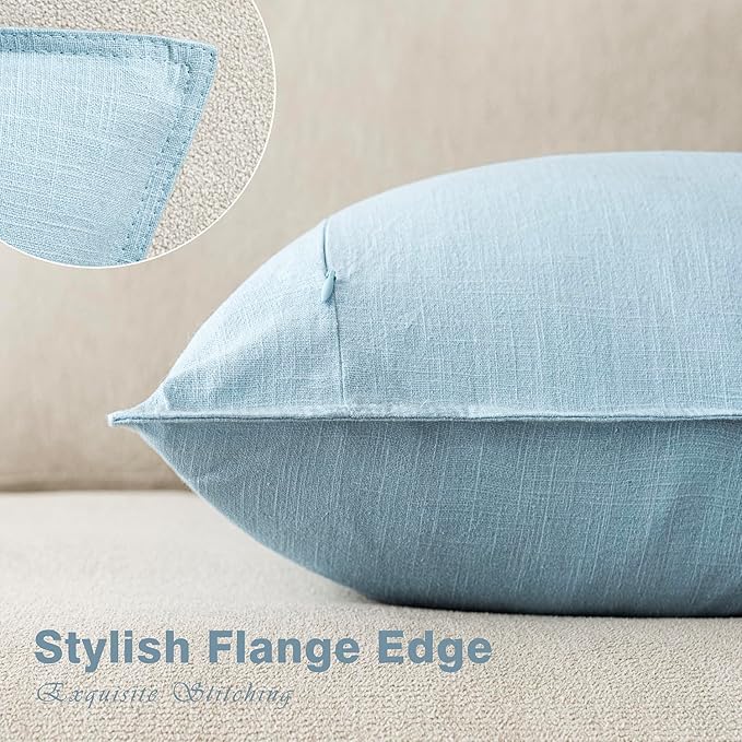 Foindtower Pack of 2, Decorative Linen Soild Throw Pillow Covers Soft Accent Euro Cushion Case Farmhouse Neutral Pillowcase for Chair Couch Sofa Bedroom Living Room Home Decor 20 x 20 Inch Light Blue
