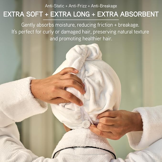 ILES FORMULA Hair Turban Towel – Ultra-Soft Microfiber Hair Towel Wrap for Fast Drying, Frizz Control & Breakage Protection – Large, Lightweight Hair Wrap for Short, Long & Curly – Grey