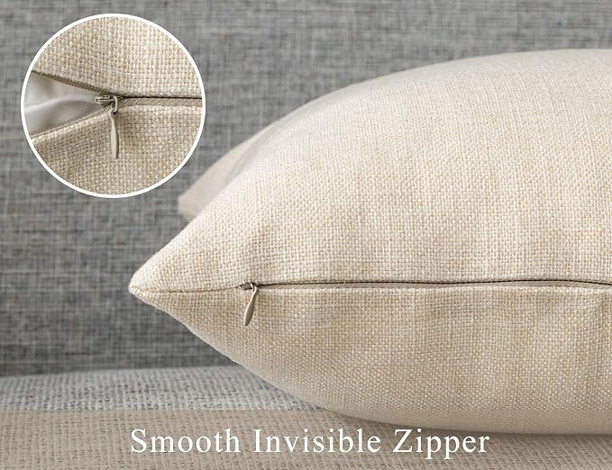 Stellhome Burlap Throw Pillow Covers Solid Farmhouse Linen Pillowcase for Bed Couch Sofa Bench, Set of 2, 20 x 20 inch (50 x 50 cm), Cream