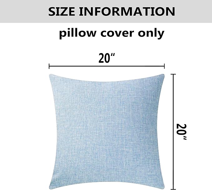 Home Brilliant 2 Pack Decorative Linen Throw Pillow Covers 20 x 20 Farmhouse Pillowcases for Patio Furniture Sofa, 20x20 inch(50x50cm), Light Blue