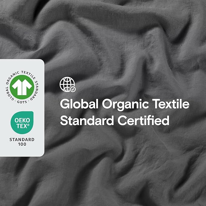 SIJO Premium Stone Washed Organic French Linen Duvet Cover, GOTS Certified Organic, Small Batch Sourced from Normandy, Best Cooling Linen Sheet Award by Sleep Foundation (Storm, King/Cal King)
