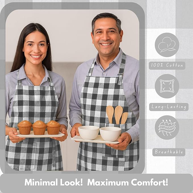 Native Fab Kitchen Apron 2 Pack - 100% Cotton Adjustable, Durable Apron with Pockets, Perfect for Cooking, Baking, Grilling
