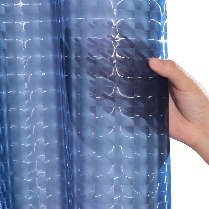EVA Clear Shower Curtain, Water-Repellent Shower Curtain Liner with 3 Magnets for Bathroom, 72x72 Inches, Navy Checkered
