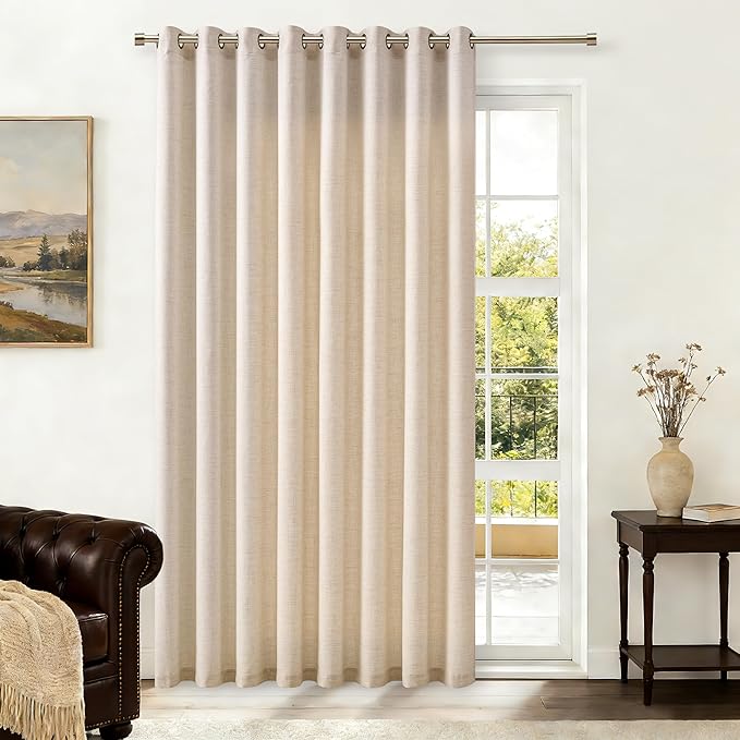 Extra Wide 100 Inch Flax Linen Curtains Room Divider 84 Inch Length 1 Panel Sliding Door Curtains for Living Room Semi Sheer Curtains Grommet Privacy Farmhouse Curtains