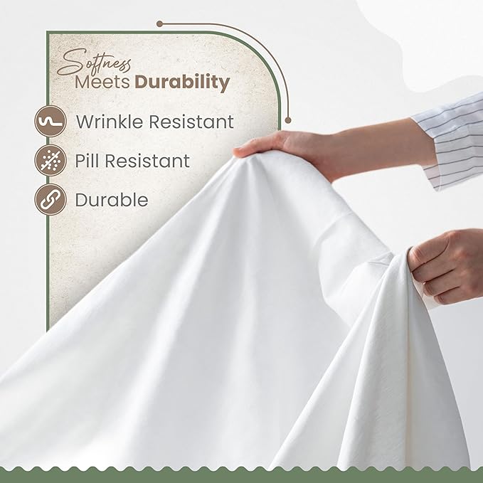 EcoPure Queen Size Sheet Set, White | 100% Organic Cotton, Comfort Washed, Cooling, Deep Pocket, GOTS Certified