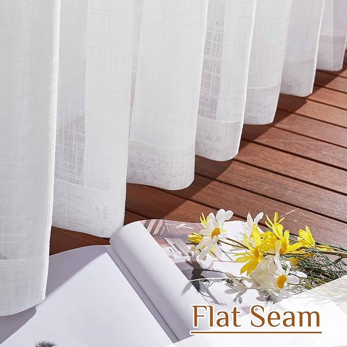 NICETOWN White Sheer Bathroom Curtains Window Treatments, Rod Pocket & Back Tab Semi Sheer Faux Linen Privacy with Light Filtering Drapes for Bedroom, W52 x L48, 2 Panels