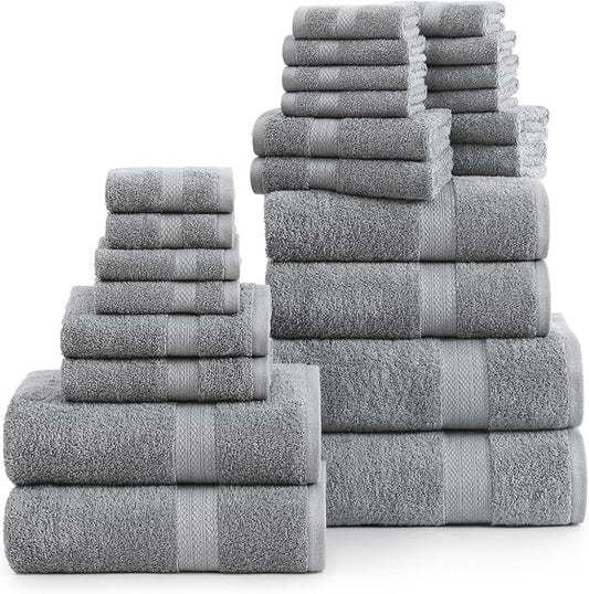 LANE LINEN Luxury 24 PCs Bath Towels Set - 100% Ring Spun Cotton Towels for Bathroom - Quick Dry, Soft & Absorbent, Perfect for Kids, Guest & Everyday Use - Oeko Tex Certified -Space Grey