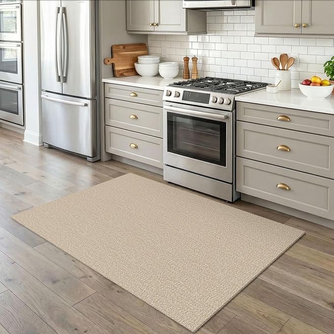 EARTHALL Washable Area Rug 4x5 Ft Non Slip Rugs for Entryway Braided Throw Rugs Bedroom Carpet Cotton Entry Rug Woven Floor Rug for Bedroom Dining Room Living Room, Send/Beige