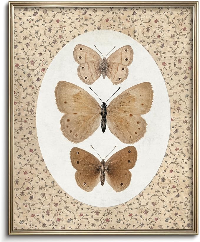 Vodefoad Butterfly Vintage Wall Art Retro butterfly Canvas Decor Gallery Bedroom Bathroom Shelf Prints Retro Butterfly Illustration Room Decor Posters wall Decor Antique Paintings Home Farmhouse Wall Decor-8x10'' Unframe