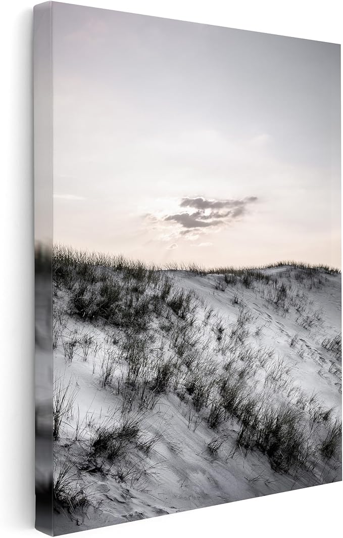 Monem Art Snowy Sand Dunes Landscape Print - Minimalist Winter Nature Poster - Wall Decor for Living Room, Bedroom or Office - 12x16 STRETCHED CANVAS Wall Art by Mareike Bohmer