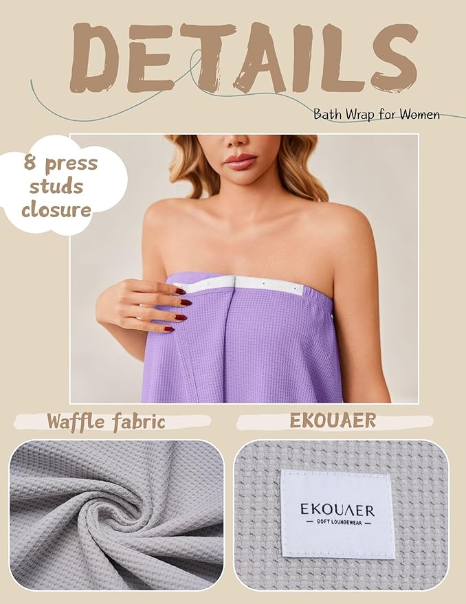 Ekouaer Waffle Robes For Women Bath Wrap Lightweight Shower Wrap 2026 Knee Length Spa Robe with Adjustable Closure S-XL