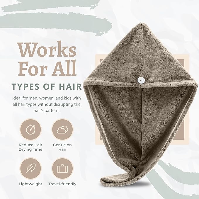 Microfiber Hair Towel Wrap, Hair Turban Towel Super Absorbent Twist Turban Dry Hair Caps with Buttons Bath Loop Fasten Salon Dry Hair Hat