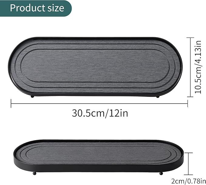 Water Absorbing Stone Tray, Fast Drying Diatomite Stone Kitchen Sink Tray Coasters, Bathroom Tray,Sink Organizer,Bathroom Counter Tray,Tray Hand Soap Dish & Holders (Black)