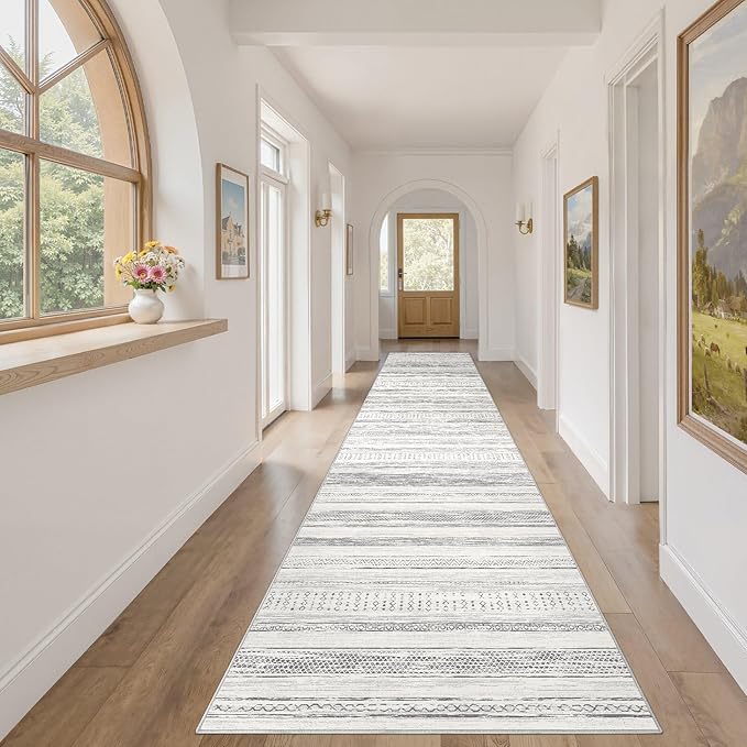 Tortania Area Rug 3x10 Runner Rugs - Washable Soft Neutral Boho Moroccan Farmhouse Rug Indoor Floor Carpet for Living Room Bedroom Kitchen Entryway Under Dining Table Home Office Decor - Light Grey