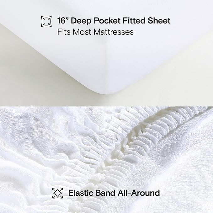 Sijo Stone Washed Organic French Linen Bed Sheet Set, GOTS Certified Organic, Best Cooling Linen Sheet Award by Sleep Foundation, 4 Piece - 2 Pillowcases, 1 Fitted and 1 Flat (Snow, Full)