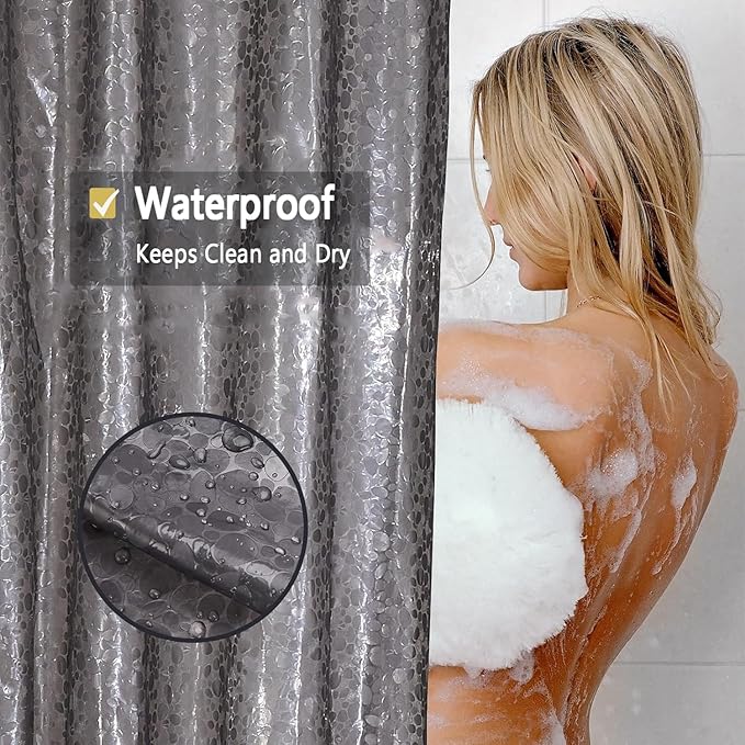 Shower Curtain Liner, Waterproof EVA 3D Shower Curtains with Duty Heavy Bottom Magnets and Rust Proof Grommets, Weighted Shower Liner for Shower Stall, Bathtubs