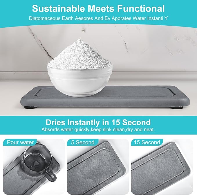 4PCS Stone Drying Tray Mat,Diatomaceous Earth Coasters,Essentials Accessories for Decor Bathroom & Kitchen Counter& Desk,Instant Water Absorbing Stone Used for Hand Soaps,Bar Coaster, Faucet