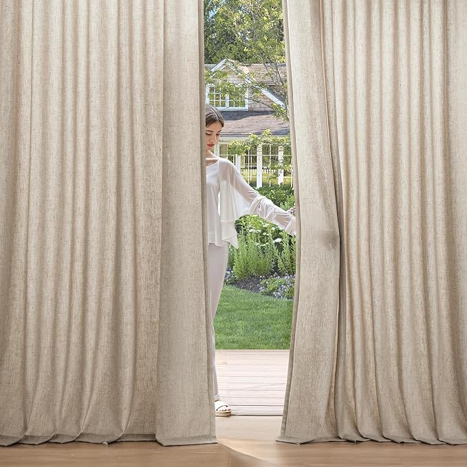 MIULEE Non-See-Through Privacy Linen Curtains 2 Panels, Light Filtering Window Curtains Farnhouse Textured Back Tab Semi Sheer Drapes for Bedroom Living Room, 52 x 63 Inches Long, Taupe