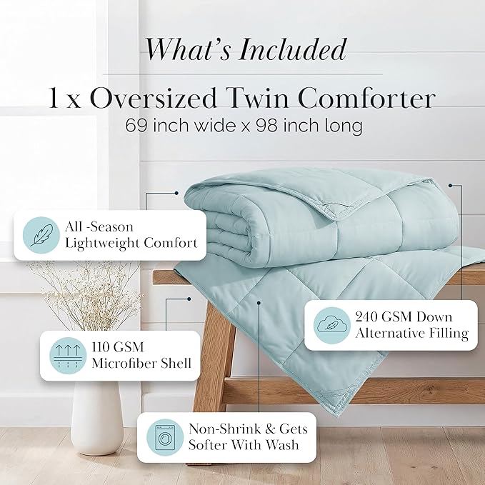 Southshore Fine Living, Inc. Twin Comforter Set, Down-Alternative Blue Comforters/Bedspreads Twin/XL Bedding, Soft, Fluffy and Cozy, Machine Washable, Pet Hair Resistant Bedding, Sky Blue