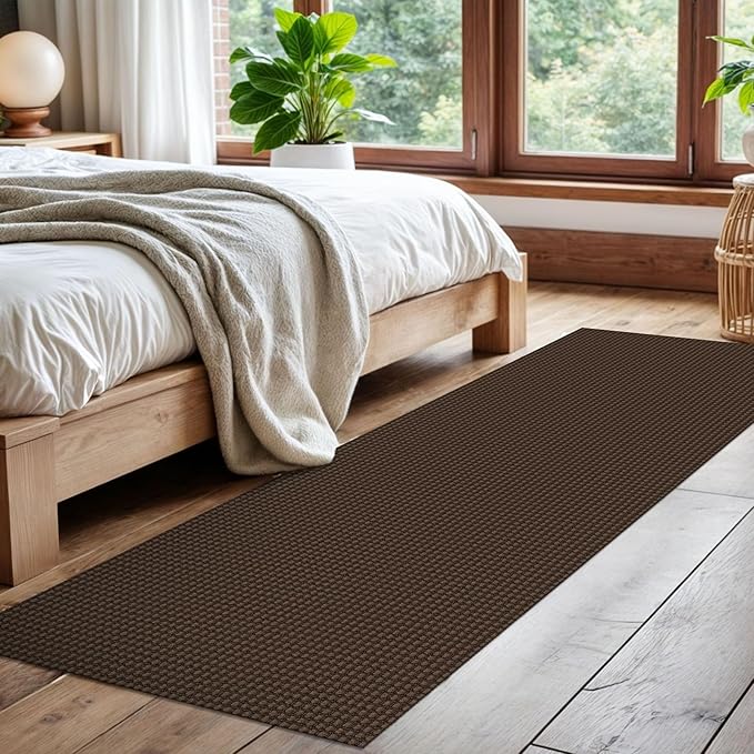 EARTHALL Woven Runner Rug 2x7 Ft Washable Runners for Hallways Cotton Non Slip Rubber Backed Kitchen Runner Braided Indoor Floor Carpet for Entryway, Hallway, Kitchen, Bedroom, Brown