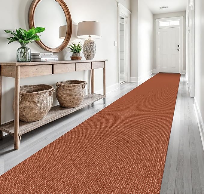 EARTHALL Runner Rug 3x20 Ft Washable Runners for Hallways Extra Long Woven Non Slip Entryway Runner Braided Kitchen Runner Indoor Outdoor Carpet Runners for Hotels, Officel, Stair, Rustic Orange/Tan