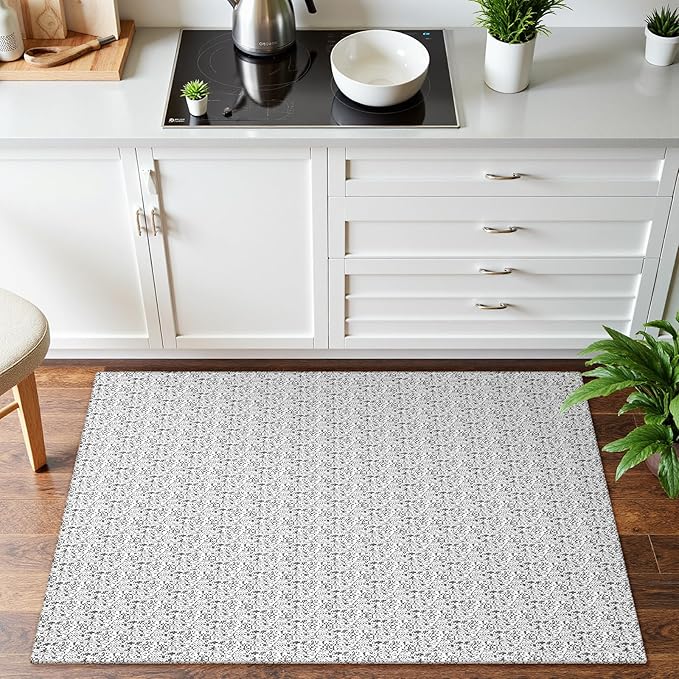 Collive Small Bathroom Rug 2x3, Washable Entryway Rugs Rubber Backed Indoor Doormat, Gray Woven Cotton Kitchen Carpets Boho Farmhouse Throw Mat for Bedroom Entrance Front Door
