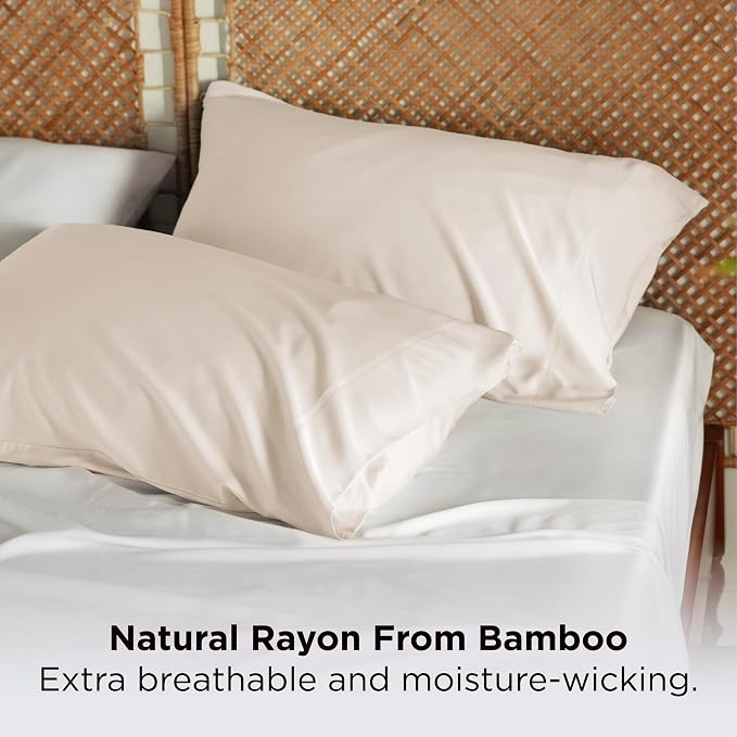 Bedsure Pillow Cases Queen, Cooling Pillow Cases, Rayon Derived from Bamboo Ivory Pillowcases Queen Size Set of 2, PureWoven Silky Soft Bedding Pillow Covers with Envelope Closure, 20x30 Inches