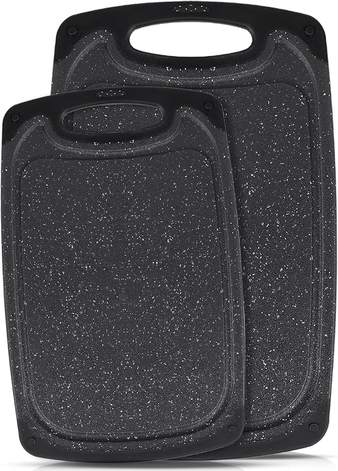 Cutting Boards Set,15.7"×9.4" & 12.5"×7.7" Plastic Chopping Board Set,Made From Natural Food Grade Material,BPA Free&Eco,Non Slip&Juice Groove,Dishwasher Safe,Double-Sided Usable,Dark Grey