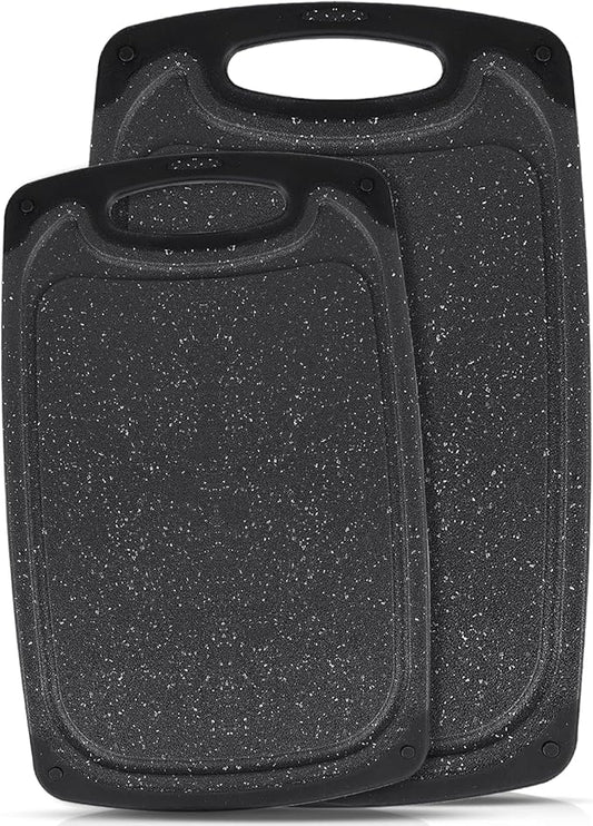 Cutting Boards Set,15.7"×9.4" & 12.5"×7.7" Plastic Chopping Board Set,Made From Natural Food Grade Material,BPA Free&Eco,Non Slip&Juice Groove,Dishwasher Safe,Double-Sided Usable,Dark Grey