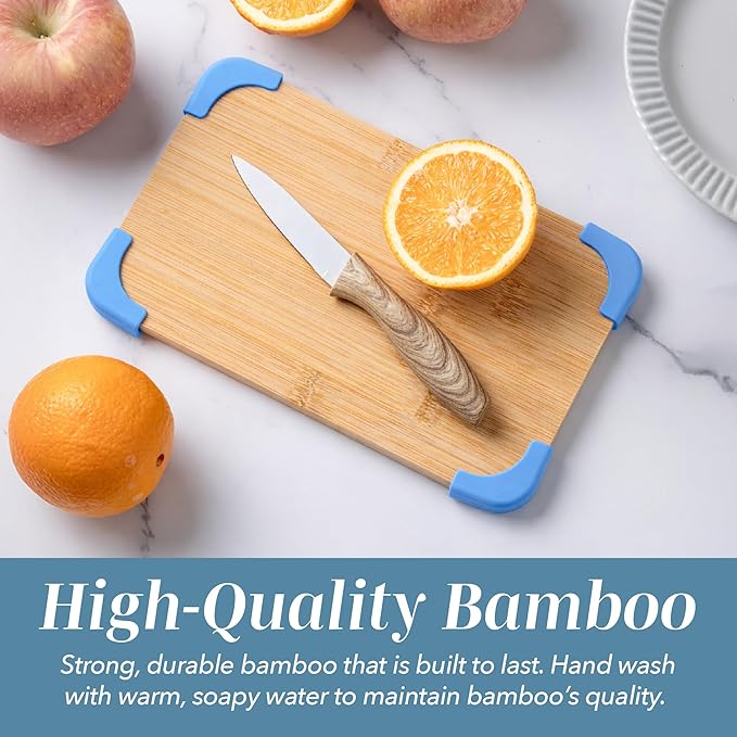COOK WITH COLOR Non-Slip Cutting Board Set – Kitchen Essentials with Easy Grip Handle for Meat, Veggies, and Fruits, 3 Cutting Boards, Bamboo Non-Slip Light Blue