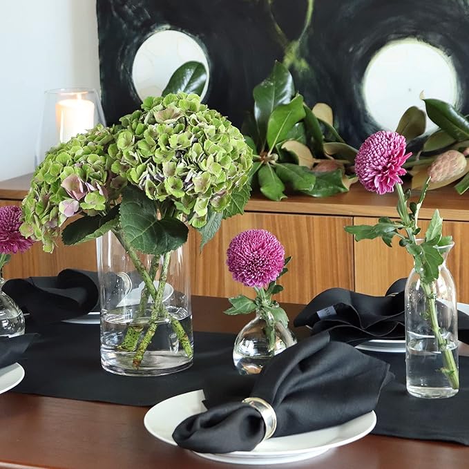 Huddleson Black Linen Napkin 20x20 (Set of Four) Luxury Italian Linen Napkin Sewn in US