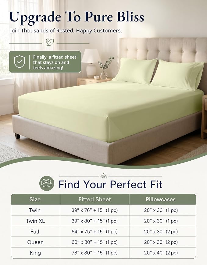 LANE LINEN Twin Fitted Sheets, 100% Organic Cotton 2-Piece Set (1 Fitted Sheet, 1 Pillowcase), Percale Weave, Bottom Sheet, Soft, Breathable, Fits Mattress Upto 15' Deep - Vanilla (No Flat Sheet)