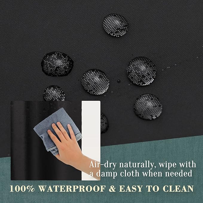 No Hook PEVA Shower Curtain or Liner - 8G Heavy Duty Black Bathroom Shower Curtain No Hooks Required, Waterproof Plastic & PVC Free, Standard Size 71 x 74, Black